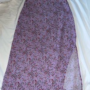 Purple Mesh Floral Midi Skirt